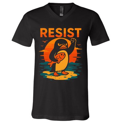 Penguin Resist Vintage Penguin Resist Cool Penguins Resist V-Neck T-Shirt