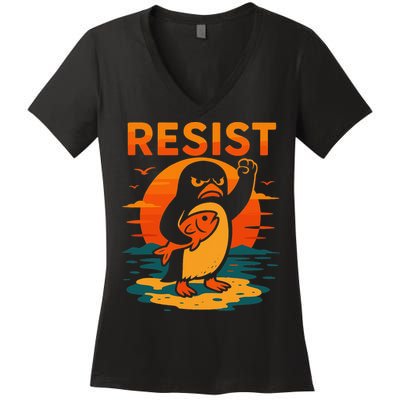 Penguin Resist Vintage Penguin Resist Cool Penguins Resist Women's V-Neck T-Shirt