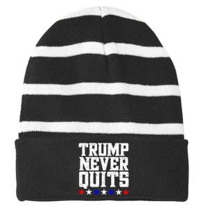 Patriotic Republican Vote Trump 2024 Trump Never Quits Striped Beanie with Solid Band