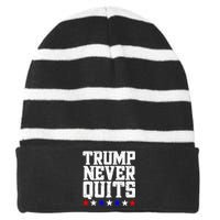 Patriotic Republican Vote Trump 2024 Trump Never Quits Striped Beanie with Solid Band