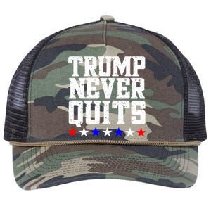 Patriotic Republican Vote Trump 2024 Trump Never Quits Retro Rope Trucker Hat Cap