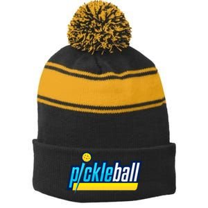 Pickleball Retro Volt Logo Stripe Pom Pom Beanie