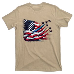 Patriotic Red White Blue Usa Flag Fighter Jets 4th Of July T-Shirt