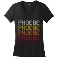 Phoebe Retro Wordmark Pattern Vintage Style Women's V-Neck T-Shirt