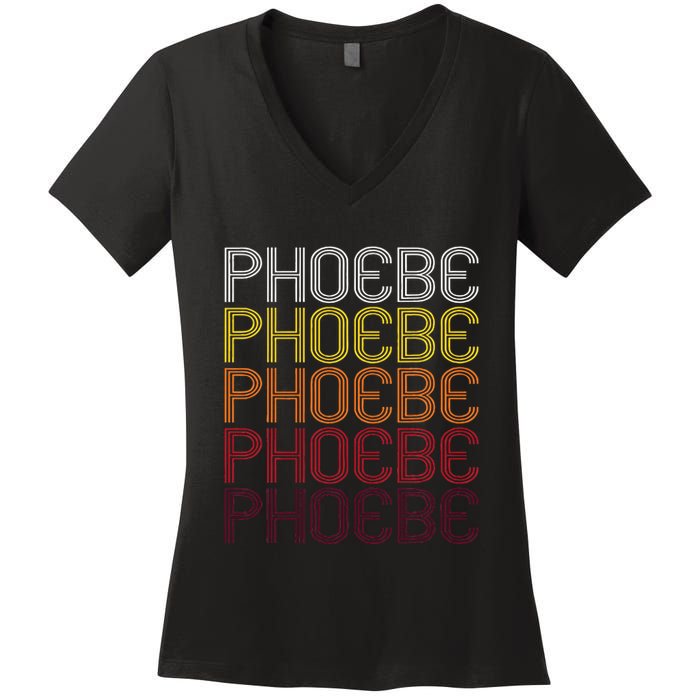Phoebe Retro Wordmark Pattern Vintage Style Women's V-Neck T-Shirt