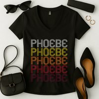 Phoebe Retro Wordmark Pattern Vintage Style Women's V-Neck T-Shirt