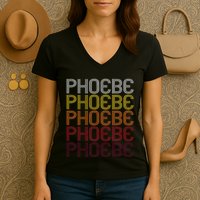Phoebe Retro Wordmark Pattern Vintage Style Women's V-Neck T-Shirt