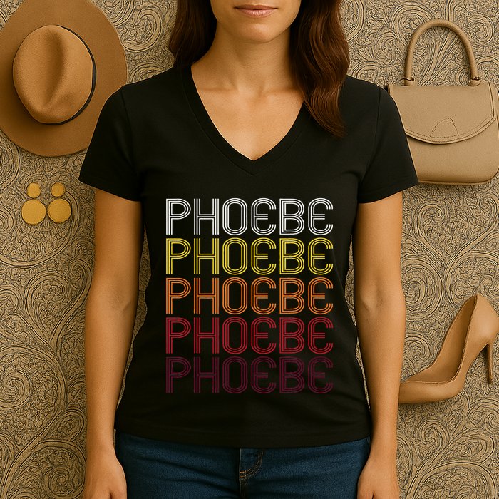 Phoebe Retro Wordmark Pattern Vintage Style Women's V-Neck T-Shirt