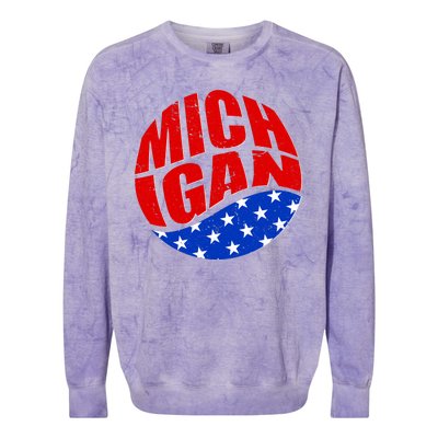 Patriotic Red White Blue Michigan Emblem Colorblast Crewneck Sweatshirt