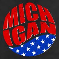 Patriotic Red White Blue Michigan Emblem 7 Panel Mesh Trucker Snapback Hat