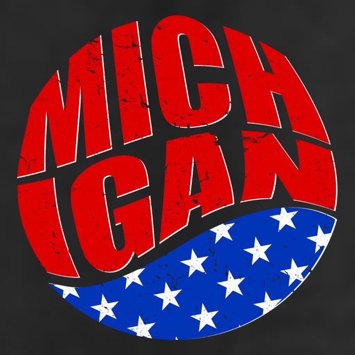 Patriotic Red White Blue Michigan Emblem 7 Panel Mesh Trucker Snapback Hat
