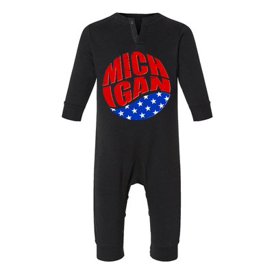 Patriotic Red White Blue Michigan Emblem Infant Fleece One Piece