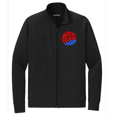 Patriotic Red White Blue Michigan Emblem Stretch Full-Zip Cadet Jacket