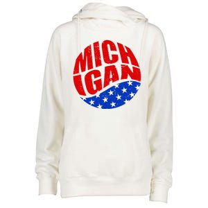 Patriotic Red White Blue Michigan Emblem Womens Funnel Neck Pullover Hood