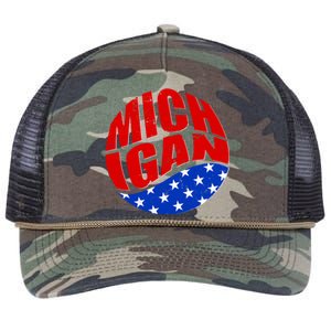 Patriotic Red White Blue Michigan Emblem Retro Rope Trucker Hat Cap