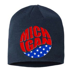 Patriotic Red White Blue Michigan Emblem Sustainable Beanie