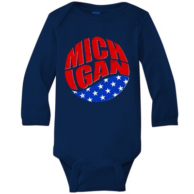 Patriotic Red White Blue Michigan Emblem Baby Long Sleeve Bodysuit