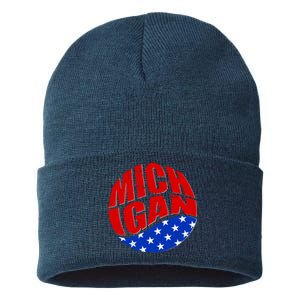 Patriotic Red White Blue Michigan Emblem Sustainable Knit Beanie