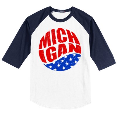 Patriotic Red White Blue Michigan Emblem Baseball Sleeve Shirt