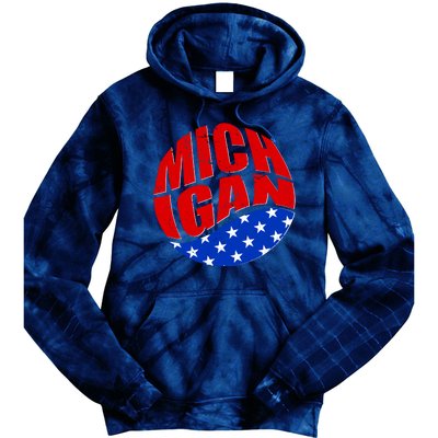 Patriotic Red White Blue Michigan Emblem Tie Dye Hoodie