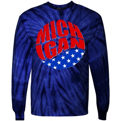 Patriotic Red White Blue Michigan Emblem Tie-Dye Long Sleeve Shirt