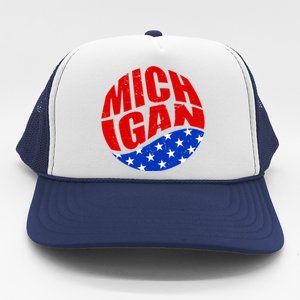 Patriotic Red White Blue Michigan Emblem Trucker Hat