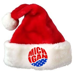 Patriotic Red White Blue Michigan Emblem Premium Christmas Santa Hat