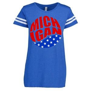 Patriotic Red White Blue Michigan Emblem Enza Ladies Jersey Football T-Shirt