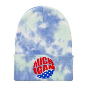 Patriotic Red White Blue Michigan Emblem Tie Dye 12in Knit Beanie