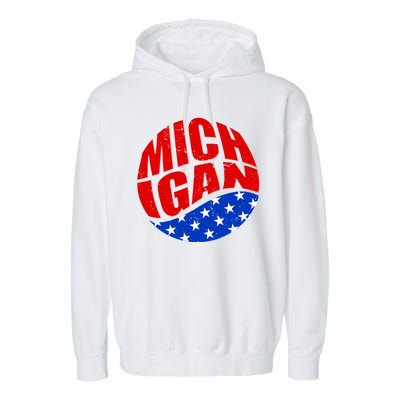 Patriotic Red White Blue Michigan Emblem Garment-Dyed Fleece Hoodie