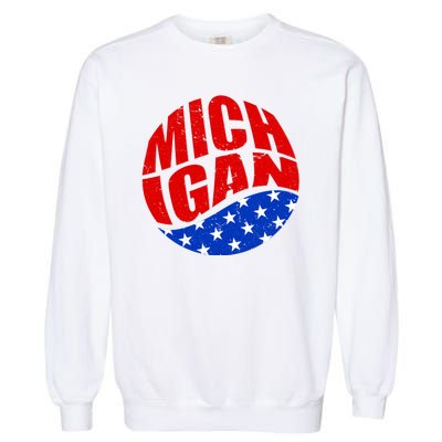 Patriotic Red White Blue Michigan Emblem Garment-Dyed Sweatshirt