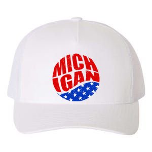 Patriotic Red White Blue Michigan Emblem Yupoong Adult 5-Panel Trucker Hat