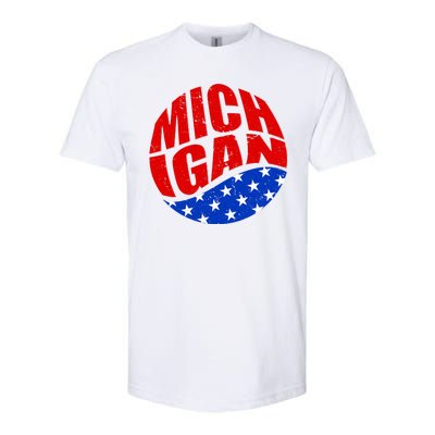 Patriotic Red White Blue Michigan Emblem Softstyle CVC T-Shirt