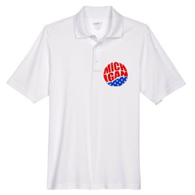 Patriotic Red White Blue Michigan Emblem Men's Origin Performance Pique Polo