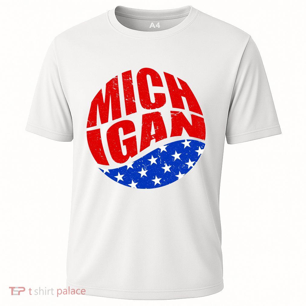 Patriotic Red White Blue Michigan Emblem Cooling Performance Crew T-Shirt