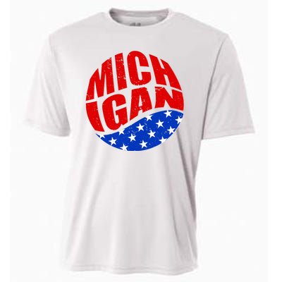 Patriotic Red White Blue Michigan Emblem Cooling Performance Crew T-Shirt