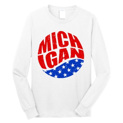 Patriotic Red White Blue Michigan Emblem Long Sleeve Shirt