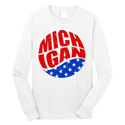 Patriotic Red White Blue Michigan Emblem Long Sleeve Shirt