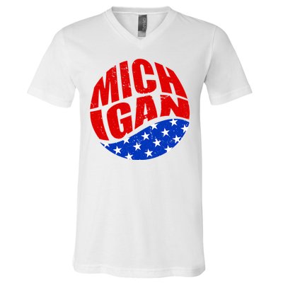 Patriotic Red White Blue Michigan Emblem V-Neck T-Shirt