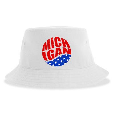 Patriotic Red White Blue Michigan Emblem Sustainable Bucket Hat
