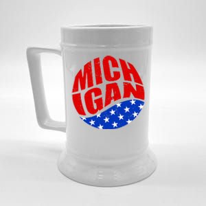 Patriotic Red White Blue Michigan Emblem Beer Stein