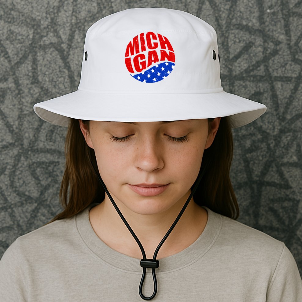 Patriotic Red White Blue Michigan Emblem Bucket Hat