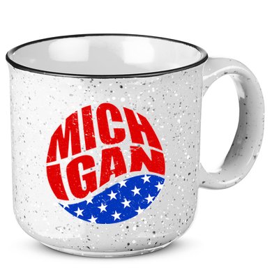 Patriotic Red White Blue Michigan Emblem 15oz Campfire Ceramic Mug