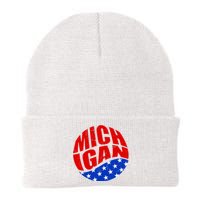 Patriotic Red White Blue Michigan Emblem Knit Cap Winter Beanie