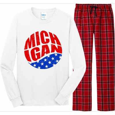 Patriotic Red White Blue Michigan Emblem Long Sleeve Pajama Set