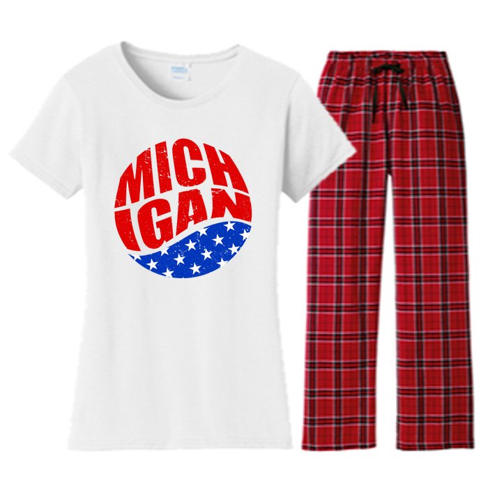 Patriotic Red White Blue Michigan Emblem Women's Flannel Pajama Set