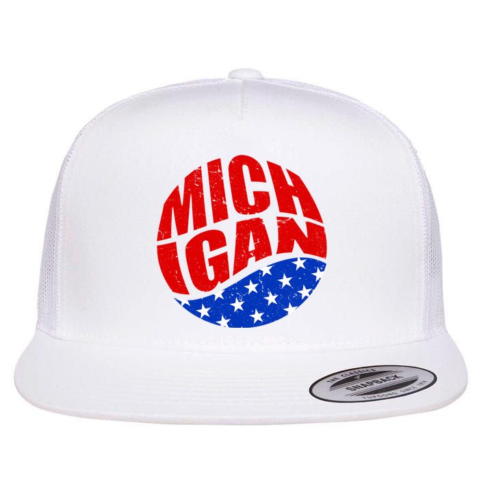 Patriotic Red White Blue Michigan Emblem Flat Bill Trucker Hat