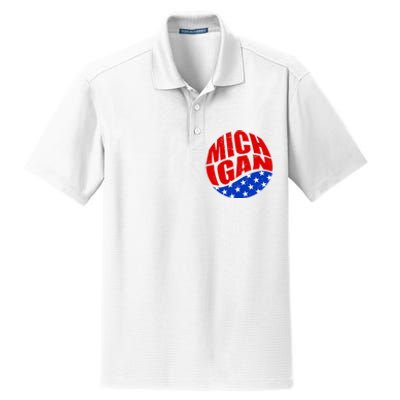 Patriotic Red White Blue Michigan Emblem Dry Zone Grid Polo