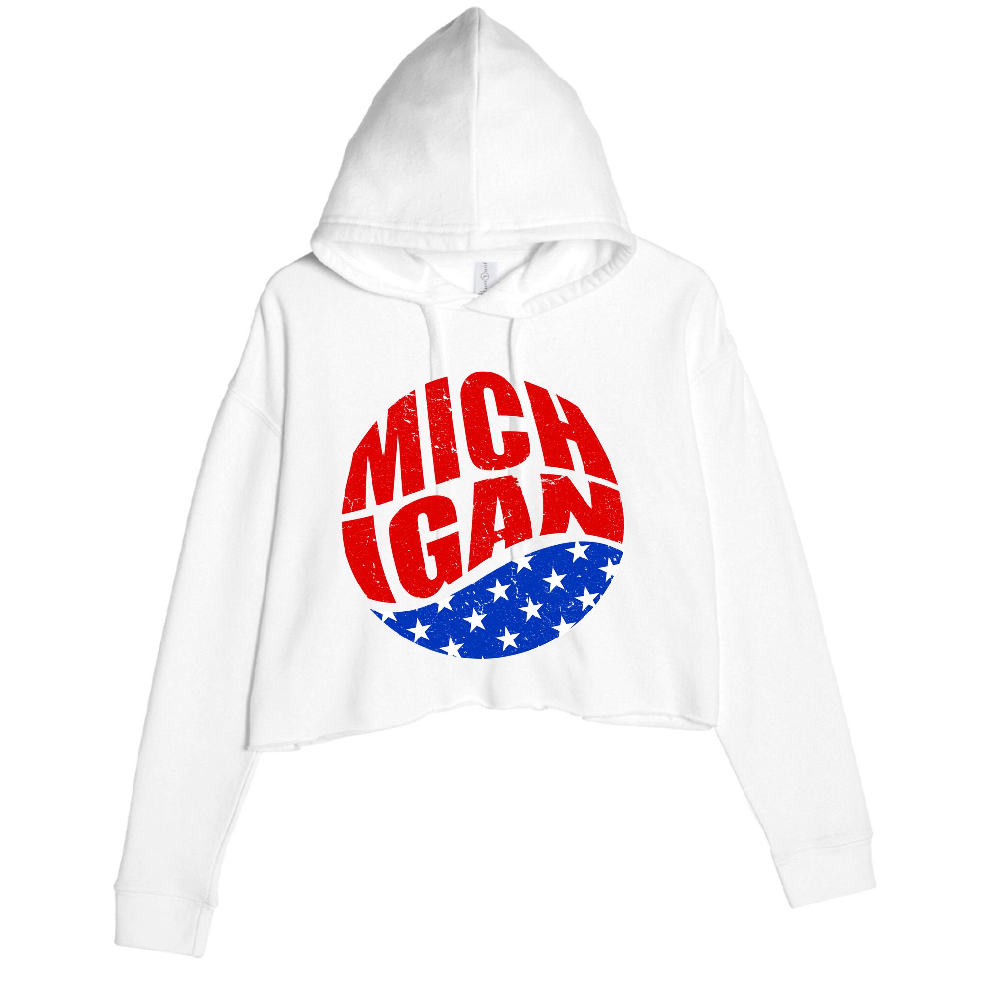 Patriotic Red White Blue Michigan Emblem Crop Fleece Hoodie