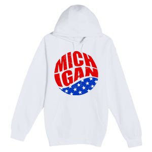 Patriotic Red White Blue Michigan Emblem Premium Pullover Hoodie